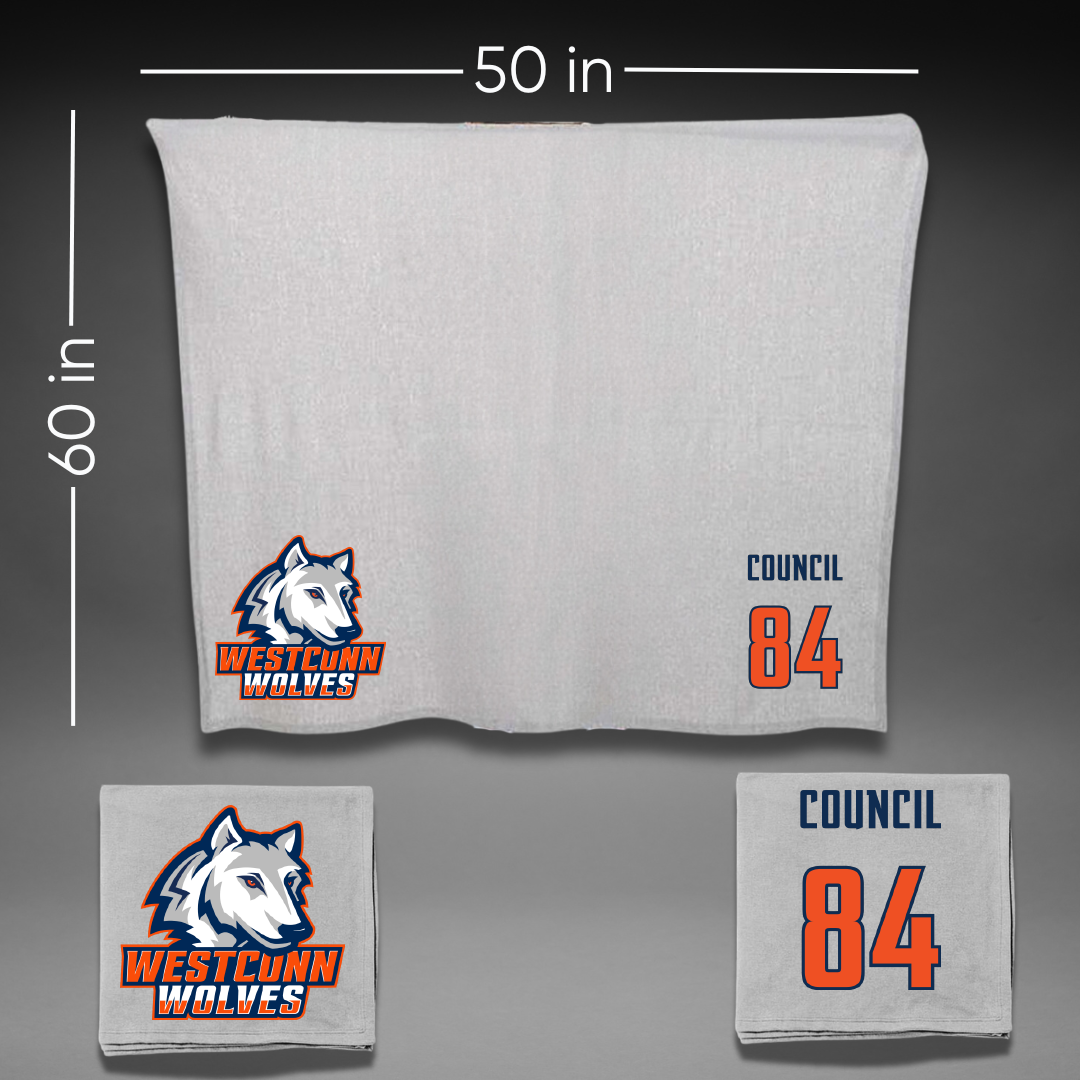 Western Connecticut State University Football Gray Blanket - #84 Gerald Council