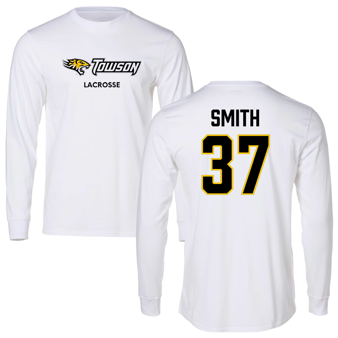 Towson University Lacrosse (M) White Long Sleeve - #37 Elijah Smith