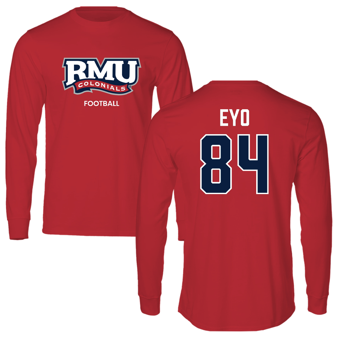 Robert Morris University Football Red Performance Long Sleeve - #84 Domonic Eyo