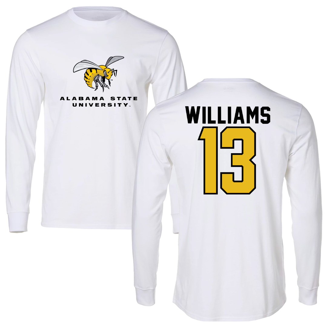 Alabama State University Softball White Block Long Sleeve - #13 Bailee Williams