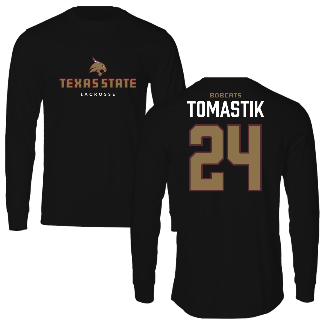 Texas State University Lacrosse Black Long Sleeve - #24 Evan Tomastik