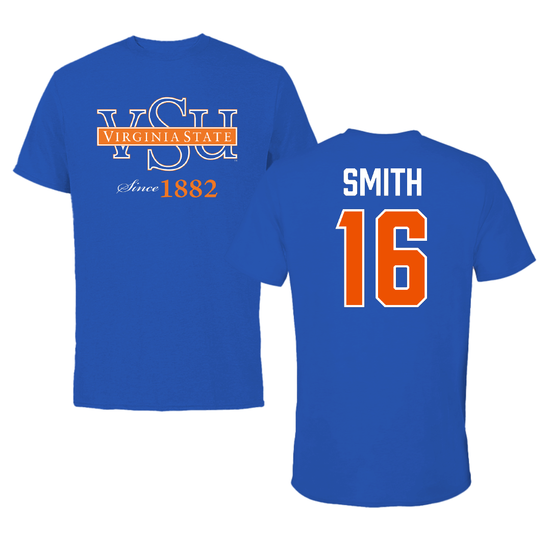 Virginia State University Football Blue Tee - #16 Dwayne Smith