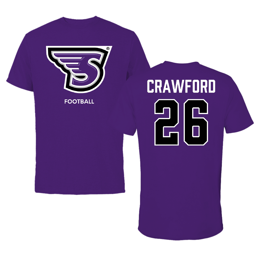 Stonehill College Football Purple Performance Tee - #26 Marcus Crawford