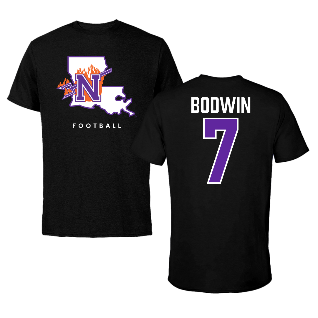 Northwestern State University Football Black Block Tee - #7 Jeremiah Bodwin