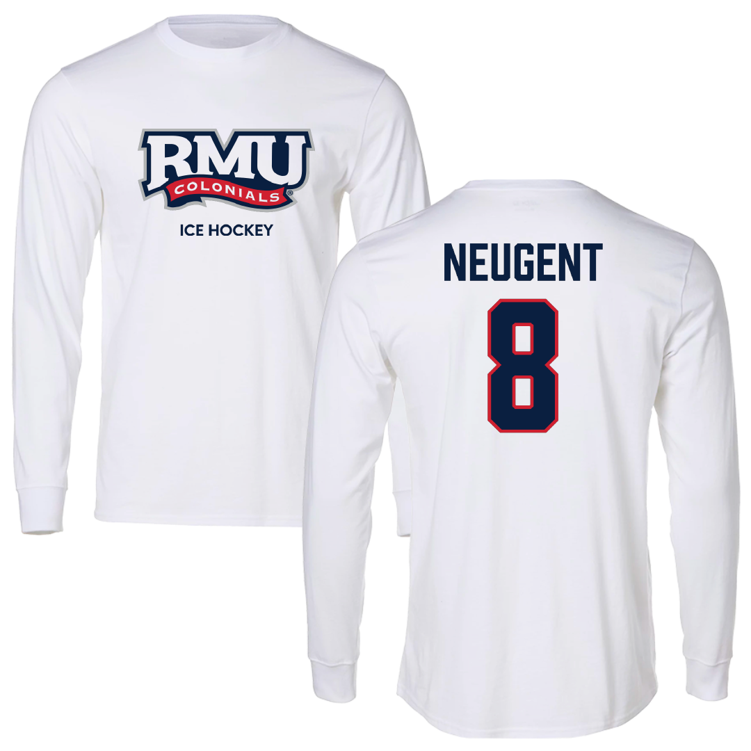 Robert Morris University Ice Hockey (W) White Mascot Performance Long Sleeve - #8 Mya Neugent
