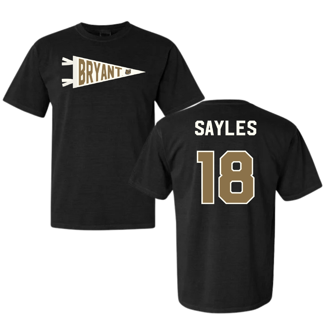 Bryant University Football Black Pennant Comfort Colors Tee - #18 Braden Sayles