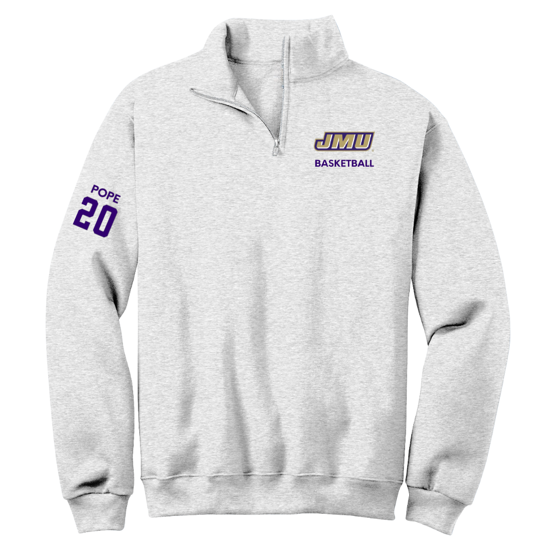 James Madison University Basketball (M) Light Gray Quarter-Zip - #20 Jarrell Pope