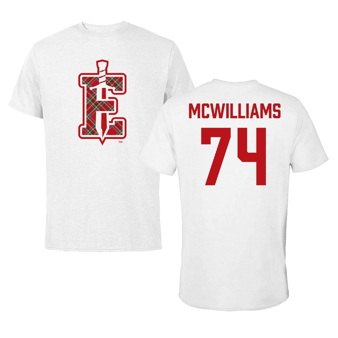 PennWest Edinboro Football White Tee - #74 Dylan McWilliams