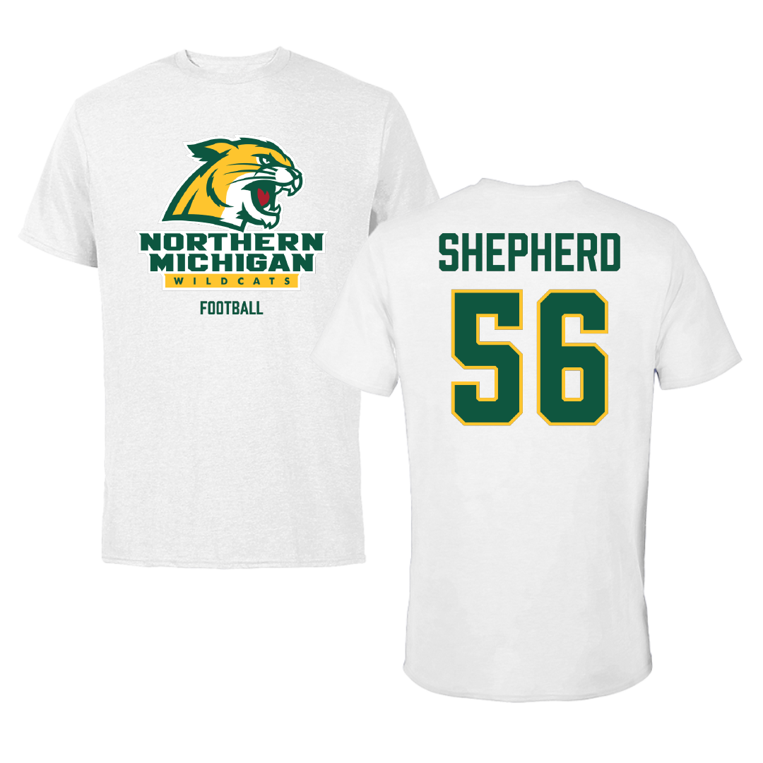Northern Michigan University Football White Tee - #56 Graycen Shepherd