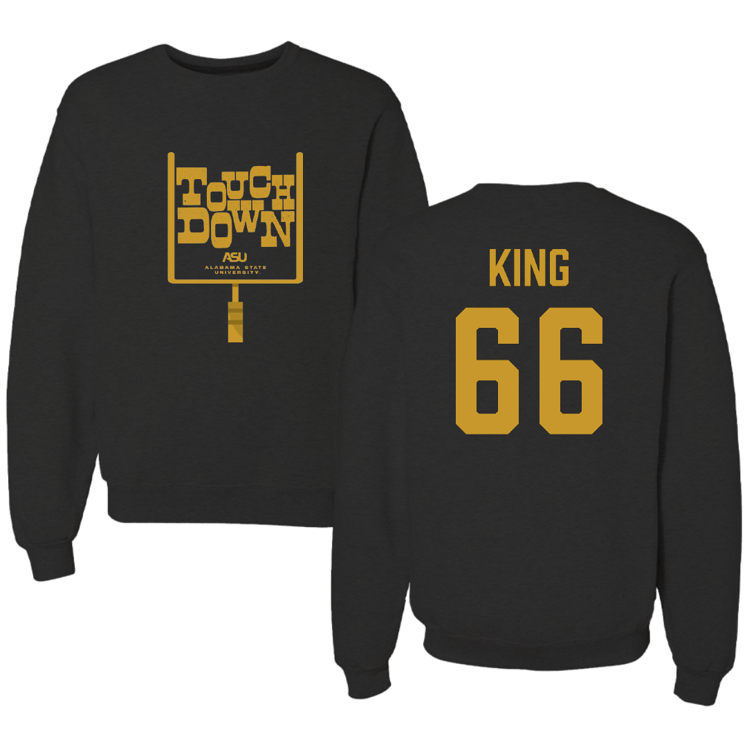 Alabama State University Football Black Touchdown Crewneck - #66 Darrius King