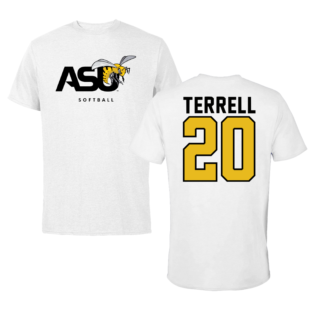 Alabama State University Softball White ASU Tee - #20 Jaibriel Terrell