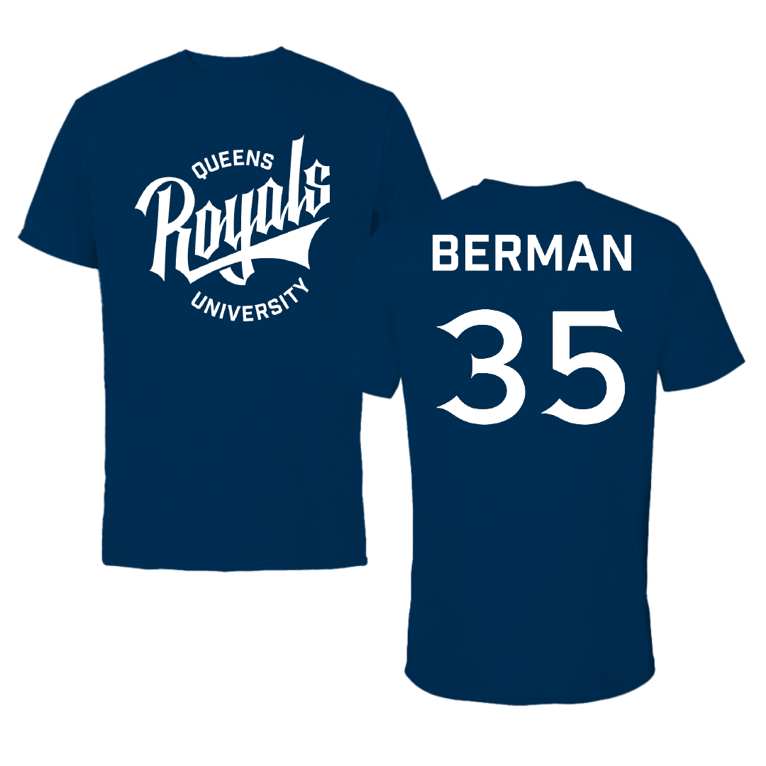 Queens University of Charlotte Lacrosse (M) Navy Performance Tee - #35 Jake Berman