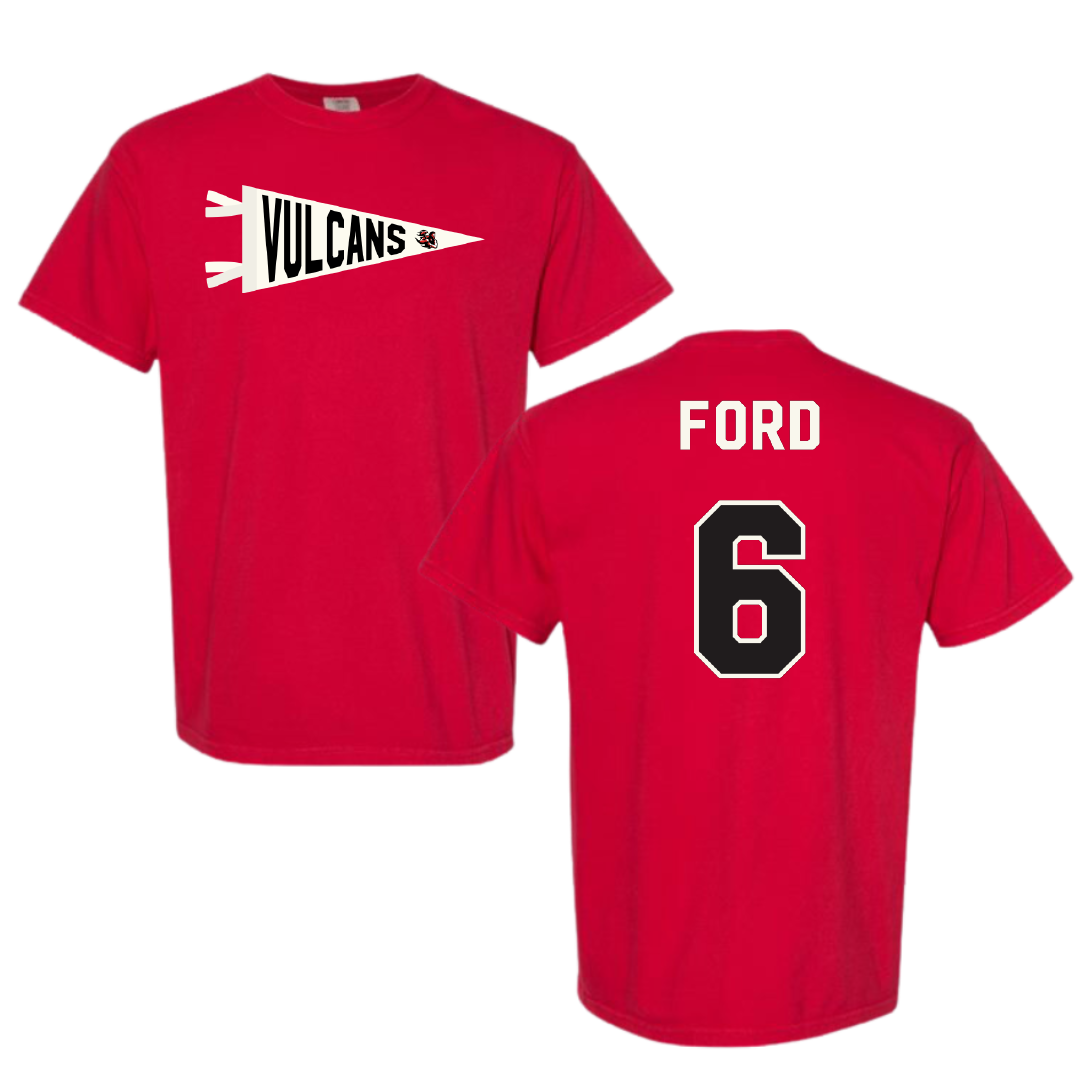 PennWest California Baseball Red Pennant Comfort Colors Tee - #6 Peyton Ford