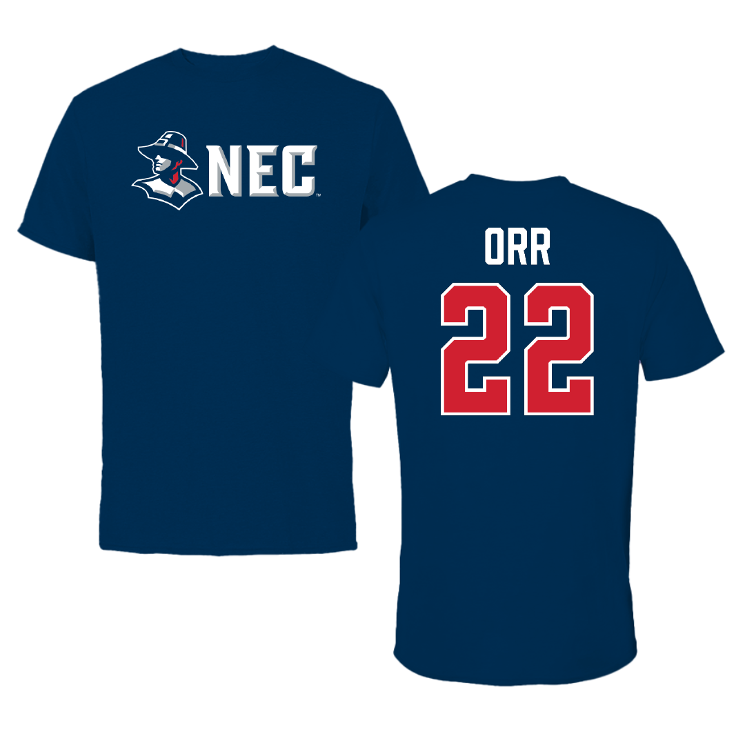 New England College Lacrosse Navy Performance Tee - #22 Jared Orr