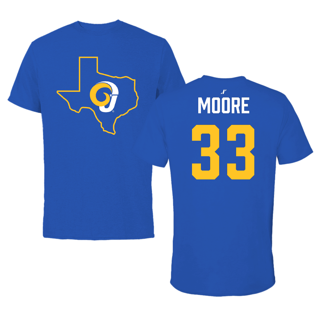 Angelo State University Football Blue State Performance Tee - #33 Iverson Moore