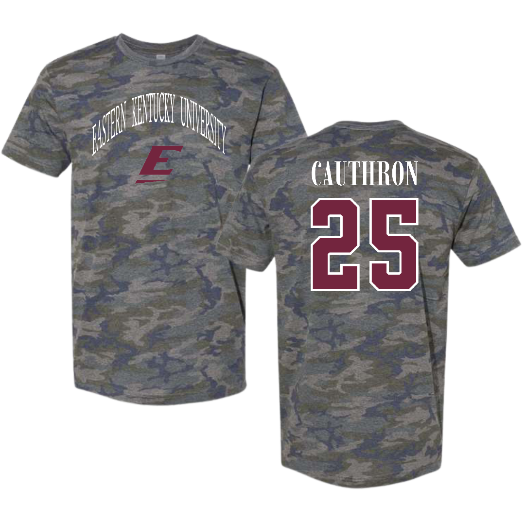 Eastern Kentucky University Baseball Vintage Camo Tee - #25 Jackson Cauthron
