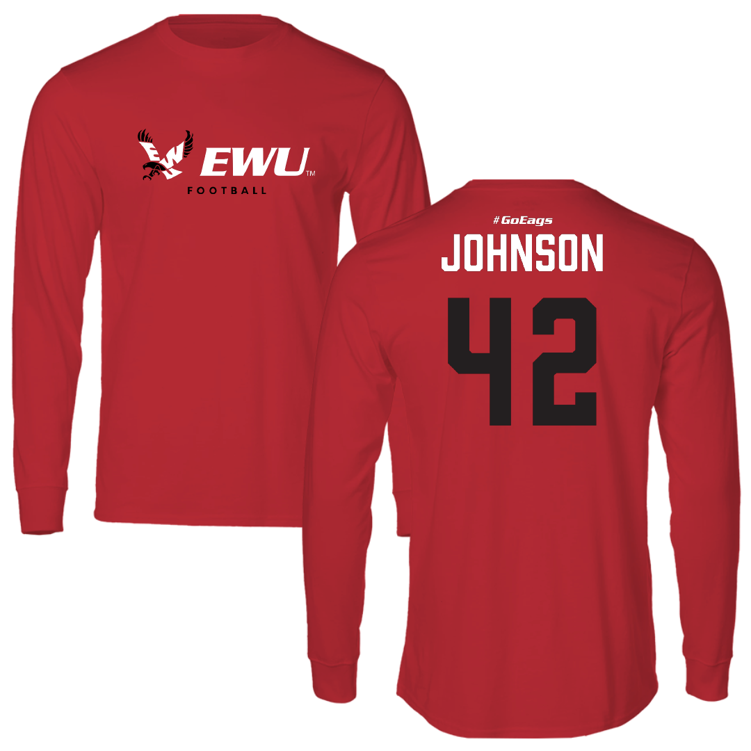 Eastern Washington University Football Red Performance Long Sleeve - #42 Ryan Johnson
