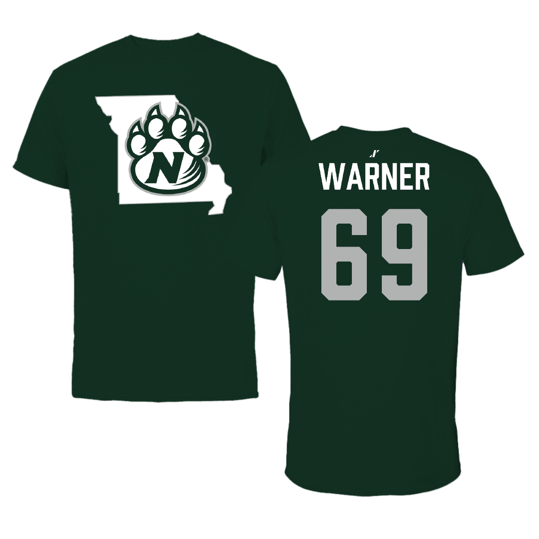 Northwest Missouri State University Football Forest Green State Tee - #69 Trent Warner