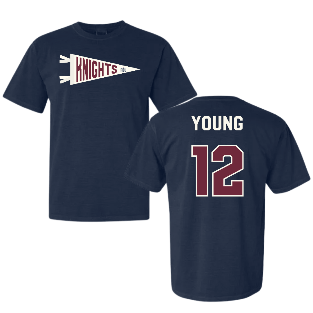 Fairleigh Dickinson University-Metropolitan Campus Volleyball Navy Pennant Comfort Colors Tee - #12 Ethan Young