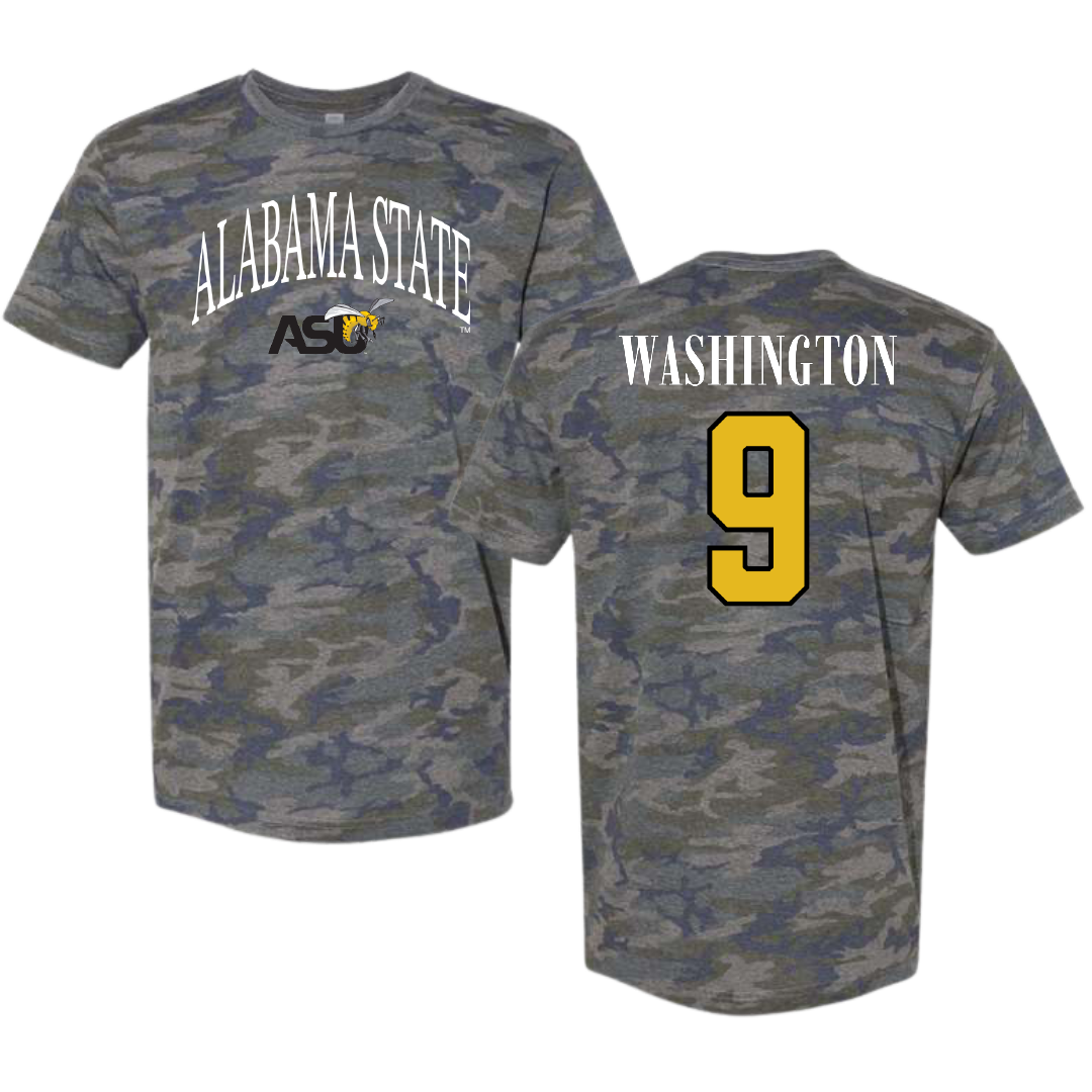 Alabama State University Soccer Vintage Camo Tee - #9 Sydney Washington