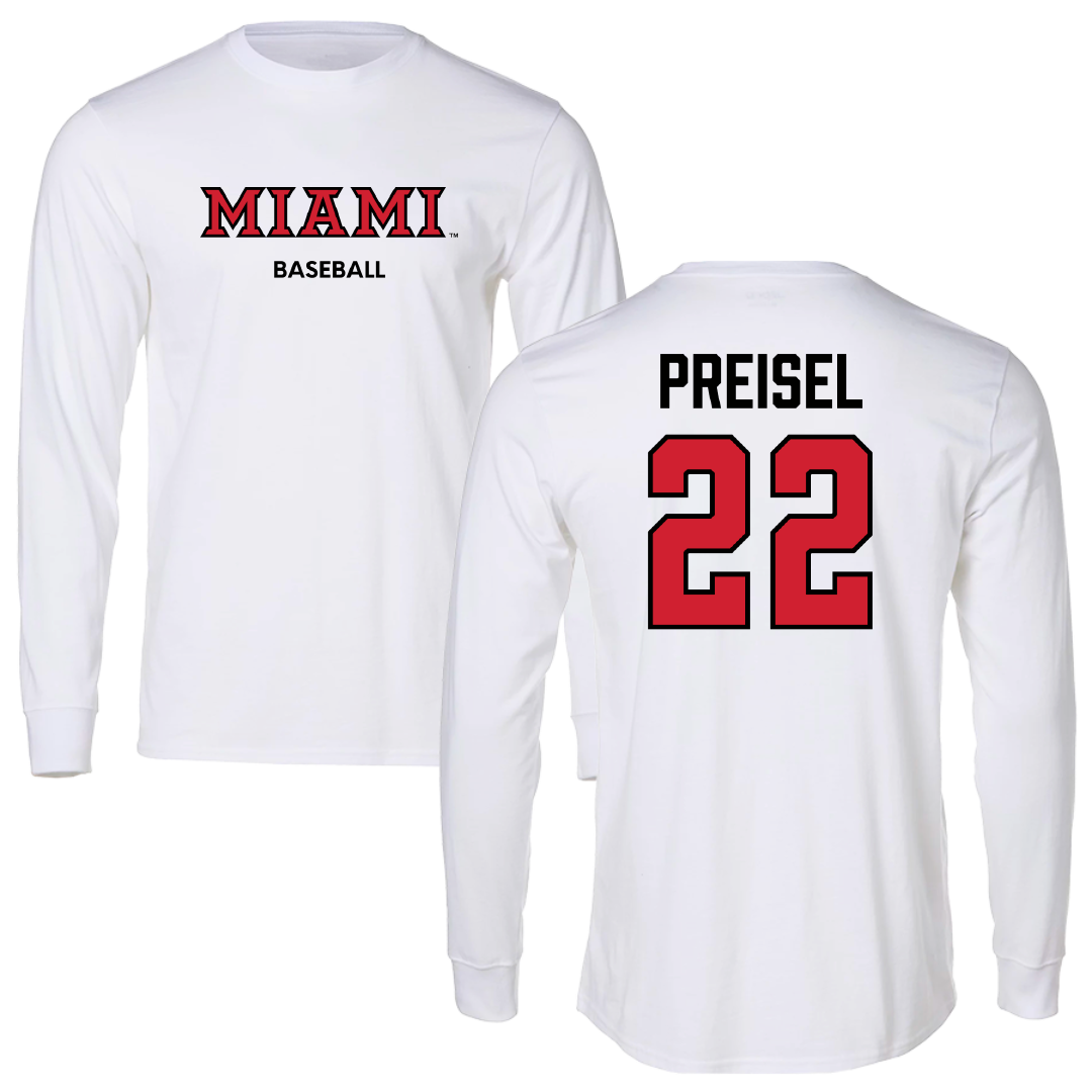 Miami University (Ohio) Baseball White Long Sleeve - #22 Connor Preisel