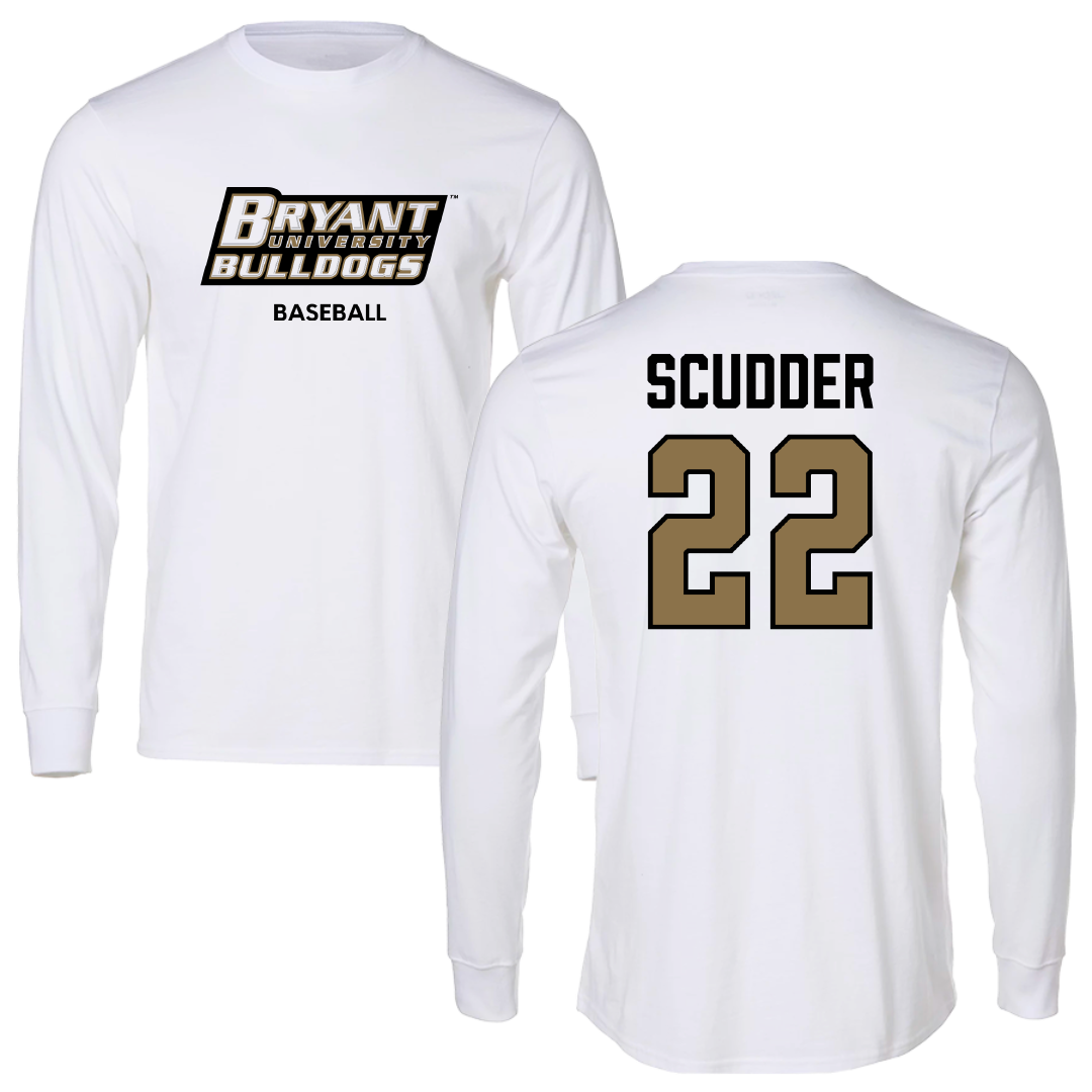 Bryant University Baseball White Performance Long Sleeve - #22 Dylan Scudder