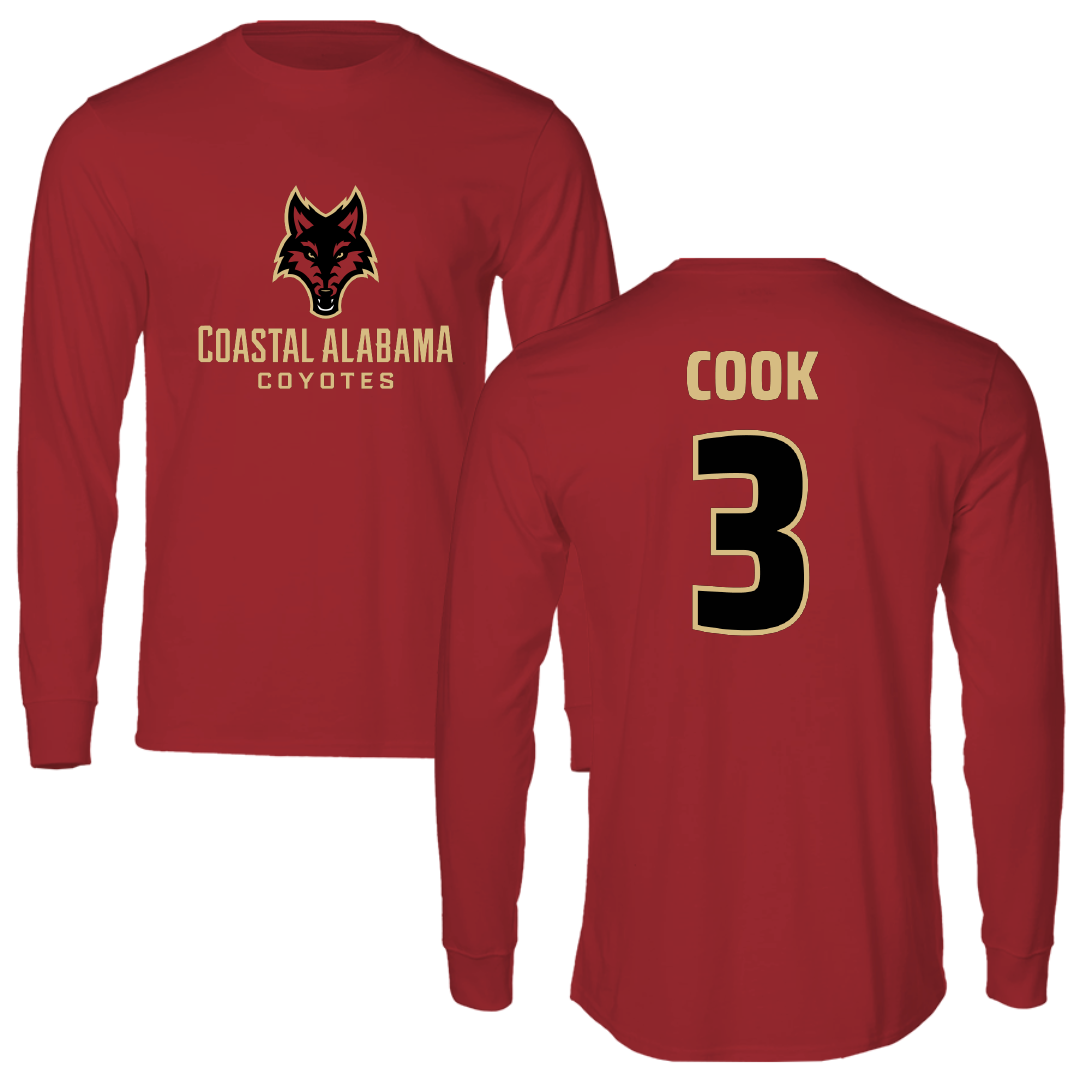 Coastal Alabama Community College Baseball Canvas Red Long Sleeve - #3 Harrison Cook