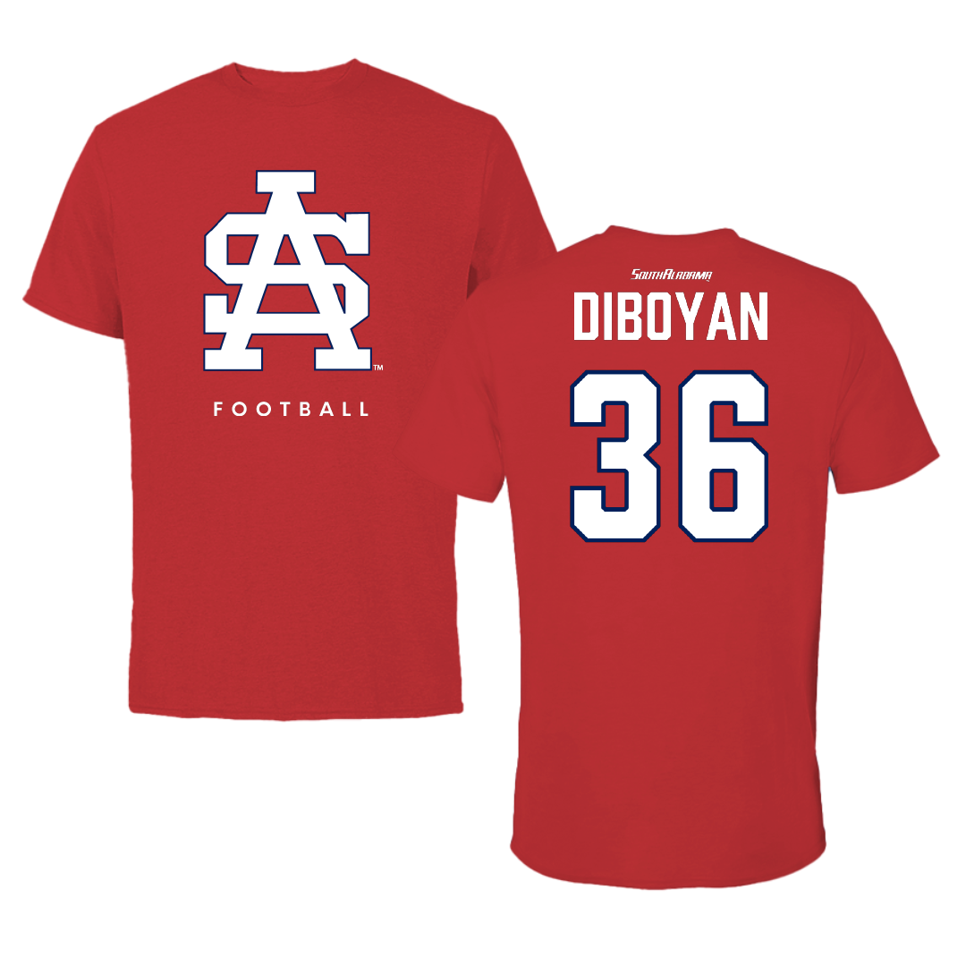 University of South Alabama Football Red Performance Tee - #36 Hamilton DiBoyan
