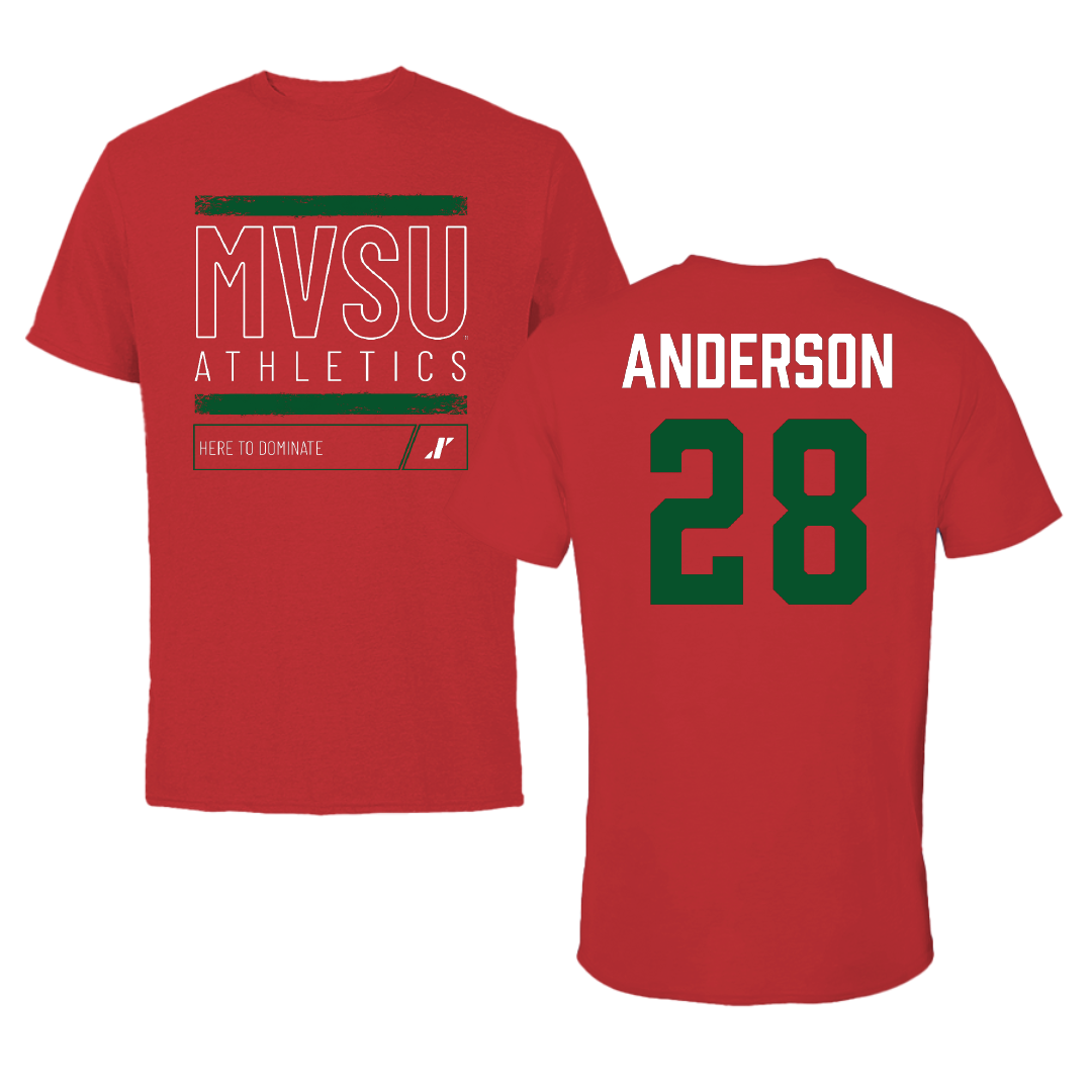 Mississippi Valley State University Football Red Dominate Performance Tee - #28 Jordan Anderson