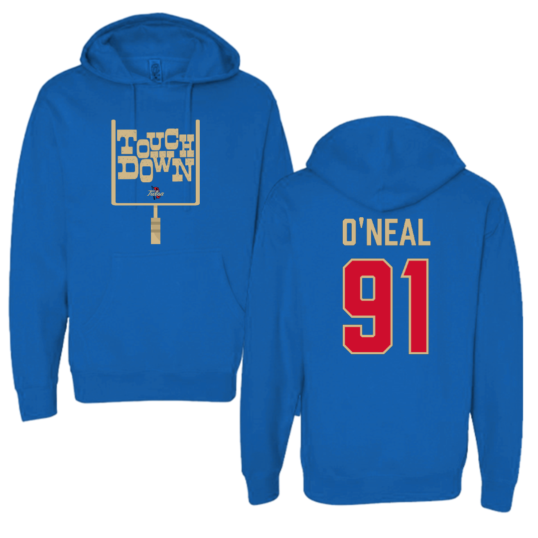 The University of Tulsa Football Blue Touchdown Hoodie - #91 Troop O'Neal