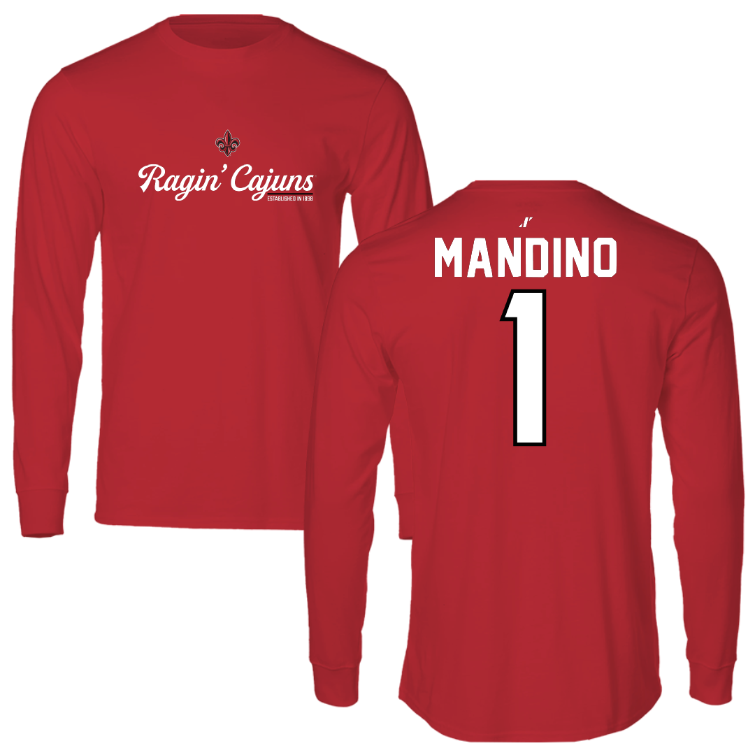 University of Louisiana at Lafayette Baseball Red General Performance Long Sleeve - #1 Maddox Mandino