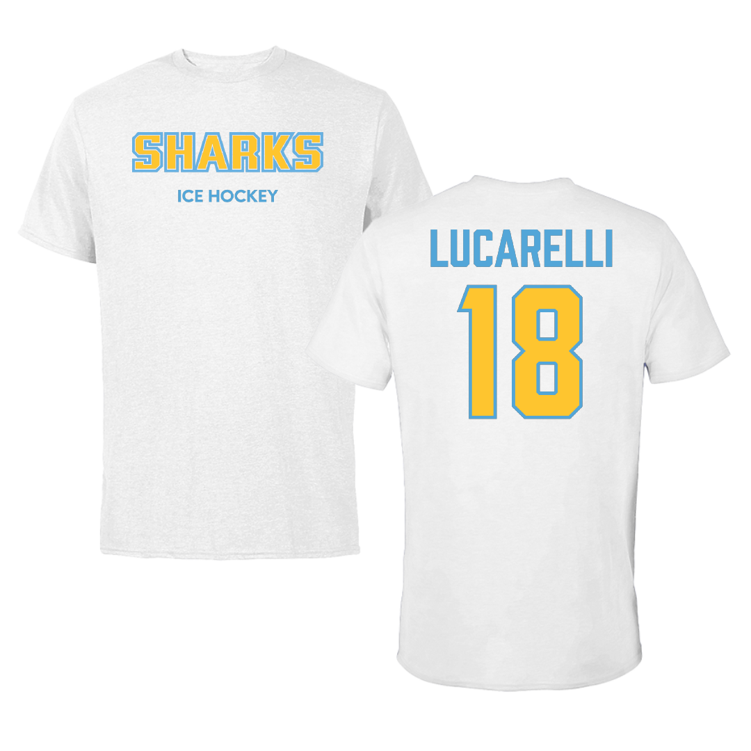 Long Island University Ice Hockey (M) White Sharks Performance Tee - #18 Anthony Lucarelli