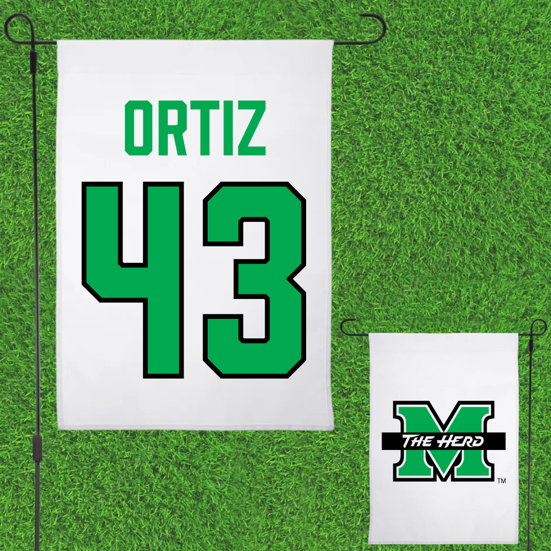 Marshall University Football White Garden Flag - #43 Chase Ortiz