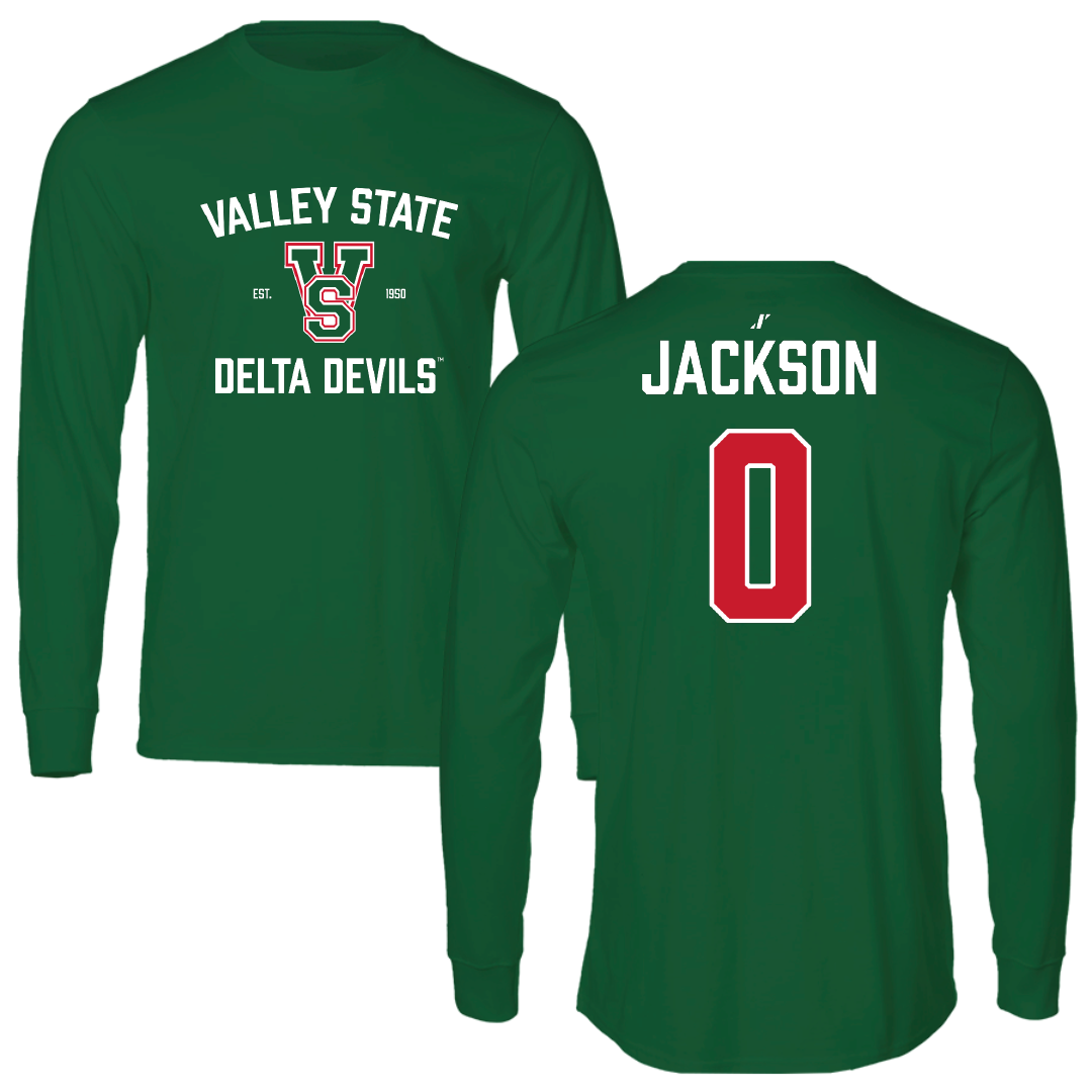 Mississippi Valley State University Football Green General Performance Long Sleeve - #0 Adonis Jackson