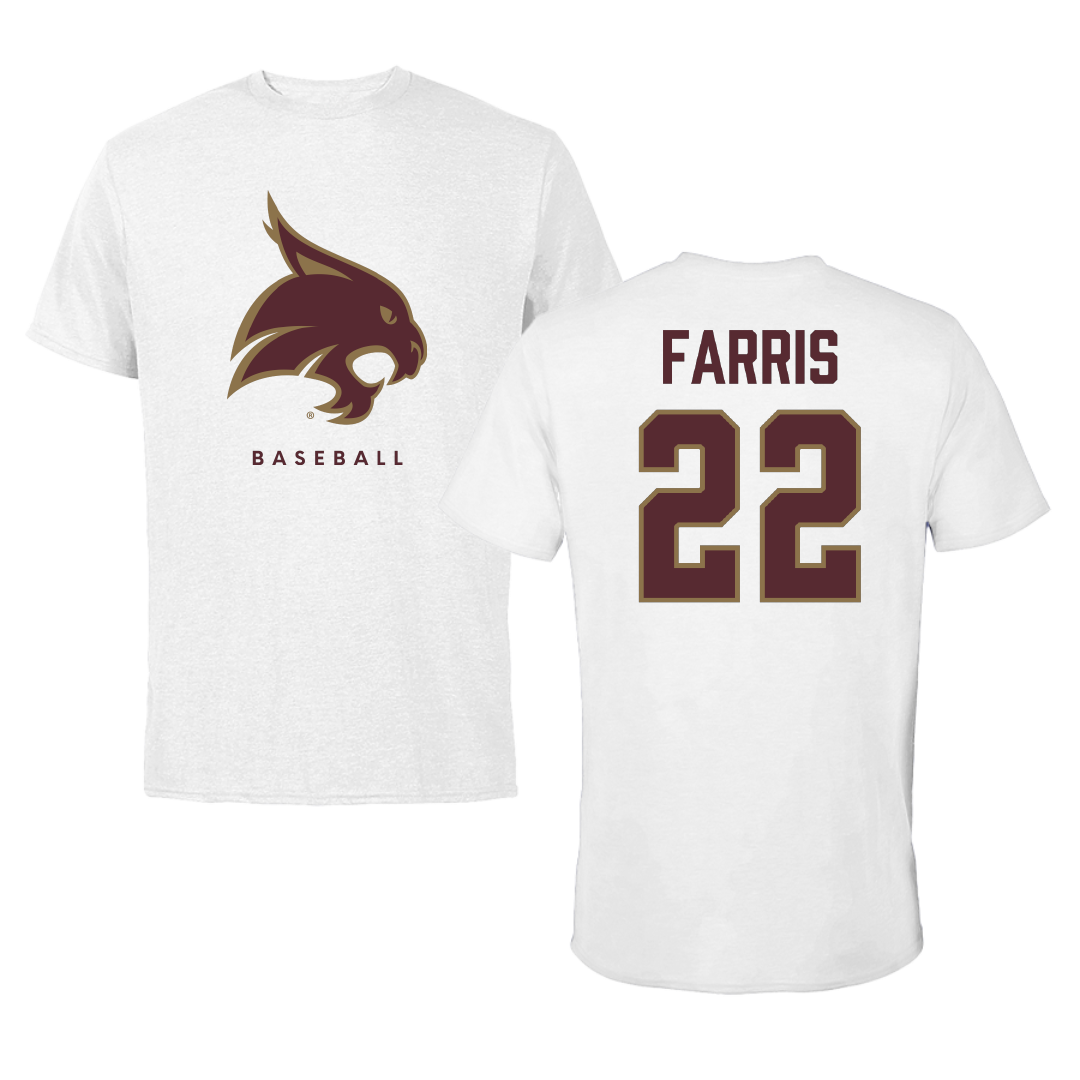 Texas State University Baseball White Performance Tee - #22 Ethan Farris