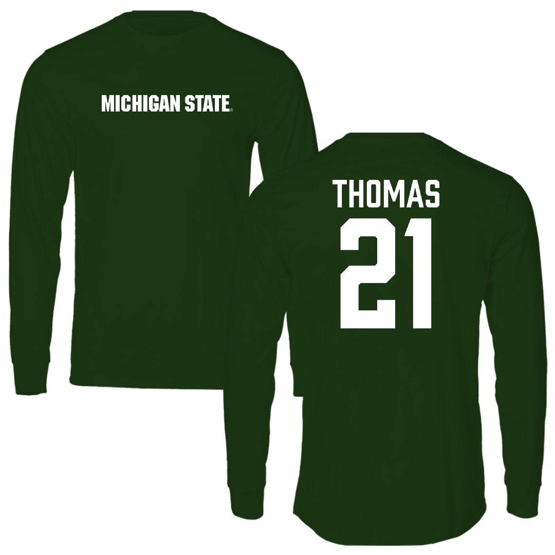 Michigan State University Baseball Forest Green Long Sleeve - #21 Khamaree Thomas
