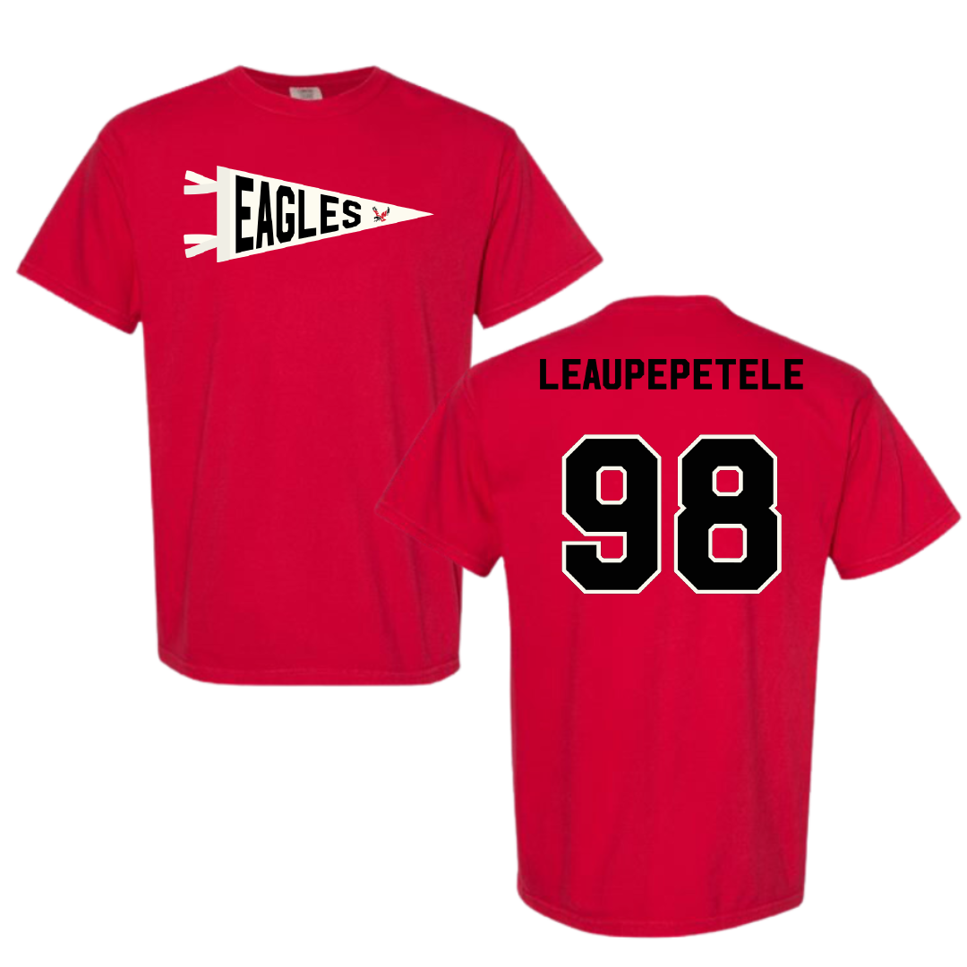Eastern Washington University Football Red Pennant Comfort Colors Tee - #98 Jirah Leaupepetele