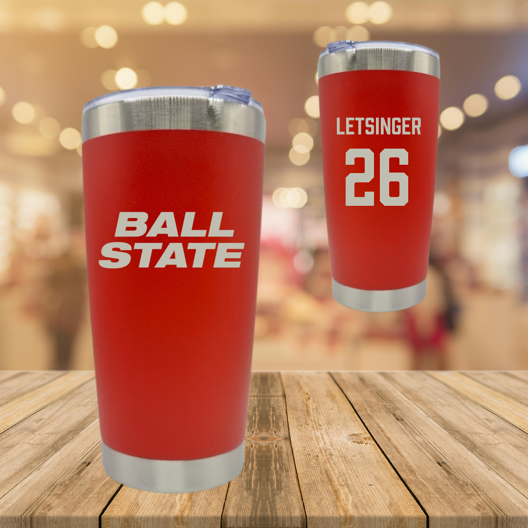 Ball State University Baseball Red Cardinal Stainless Steel Tumbler - #26 Lucas Letsinger