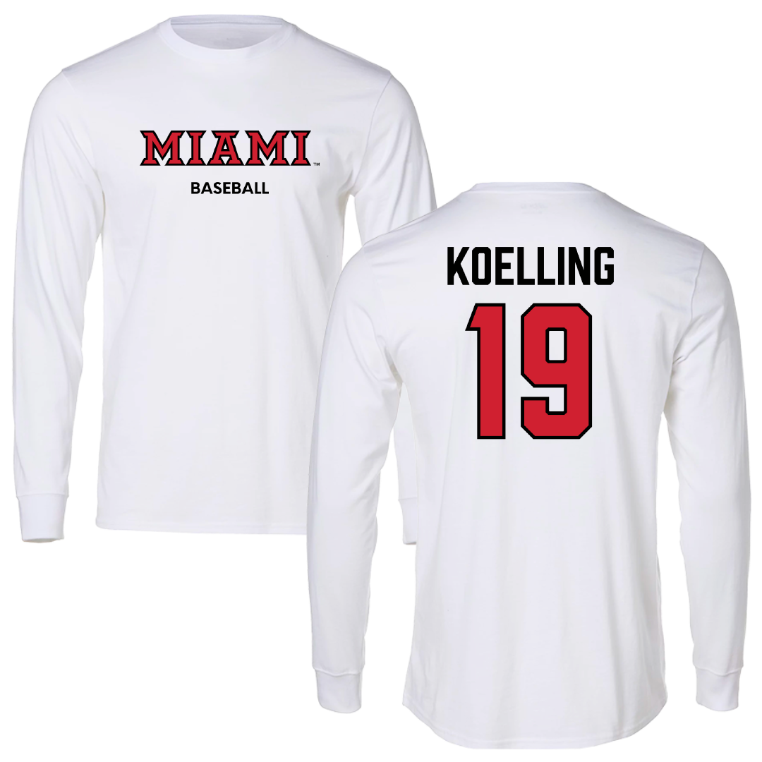 Miami University (Ohio) Baseball White Performance Long Sleeve - #19 Alex Koelling