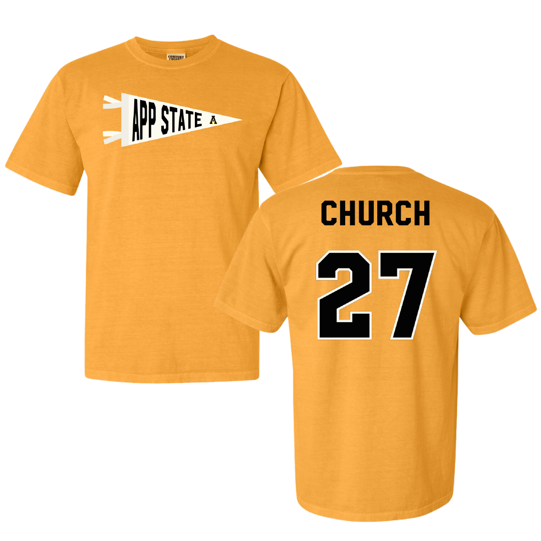 Appalachian State University Baseball Gold Pennant Comfort Colors Tee - #27 Braxton Church