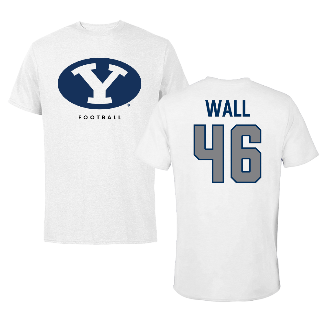 Brigham Young University Football White Tee - #46 Kendal Wall