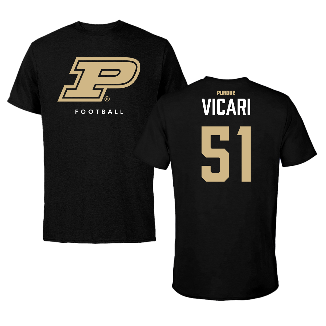 Purdue University Football Black Performance Tee - #51 Mason Vicari