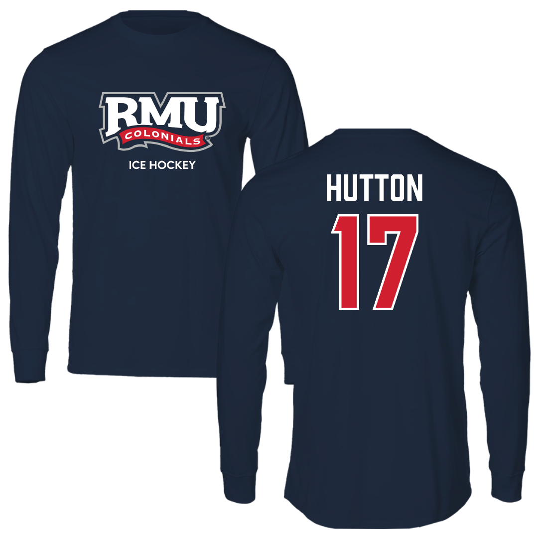 Robert Morris University Ice Hockey (M) Navy RMU Performance Long Sleeve - #17 Matt Hutton