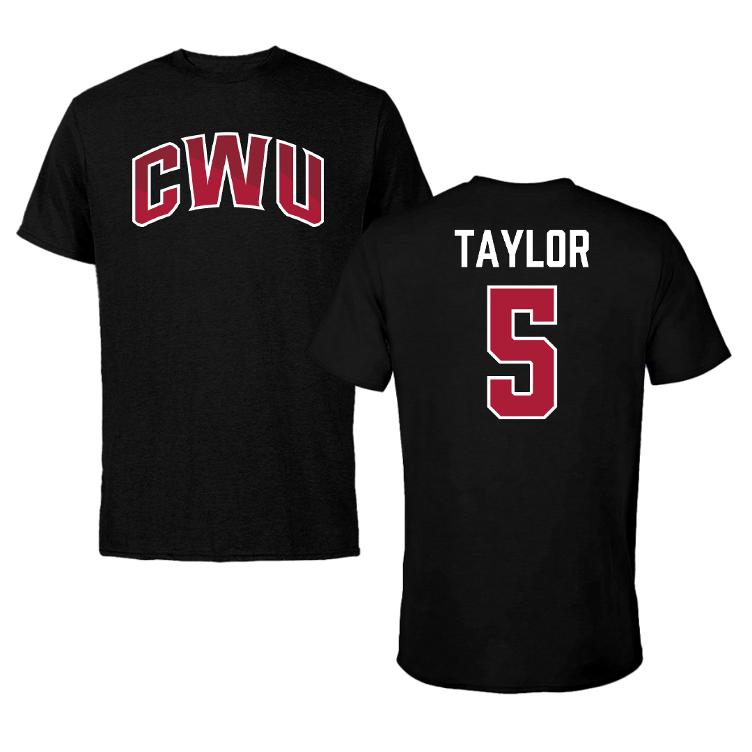 Central Washington University Football Black Tee - #5 Justice Taylor