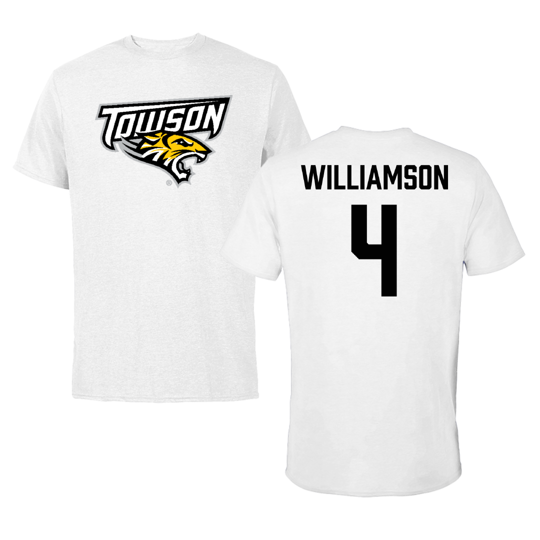 Towson University Basketball (M) White Tee - #4 Dylan Williamson