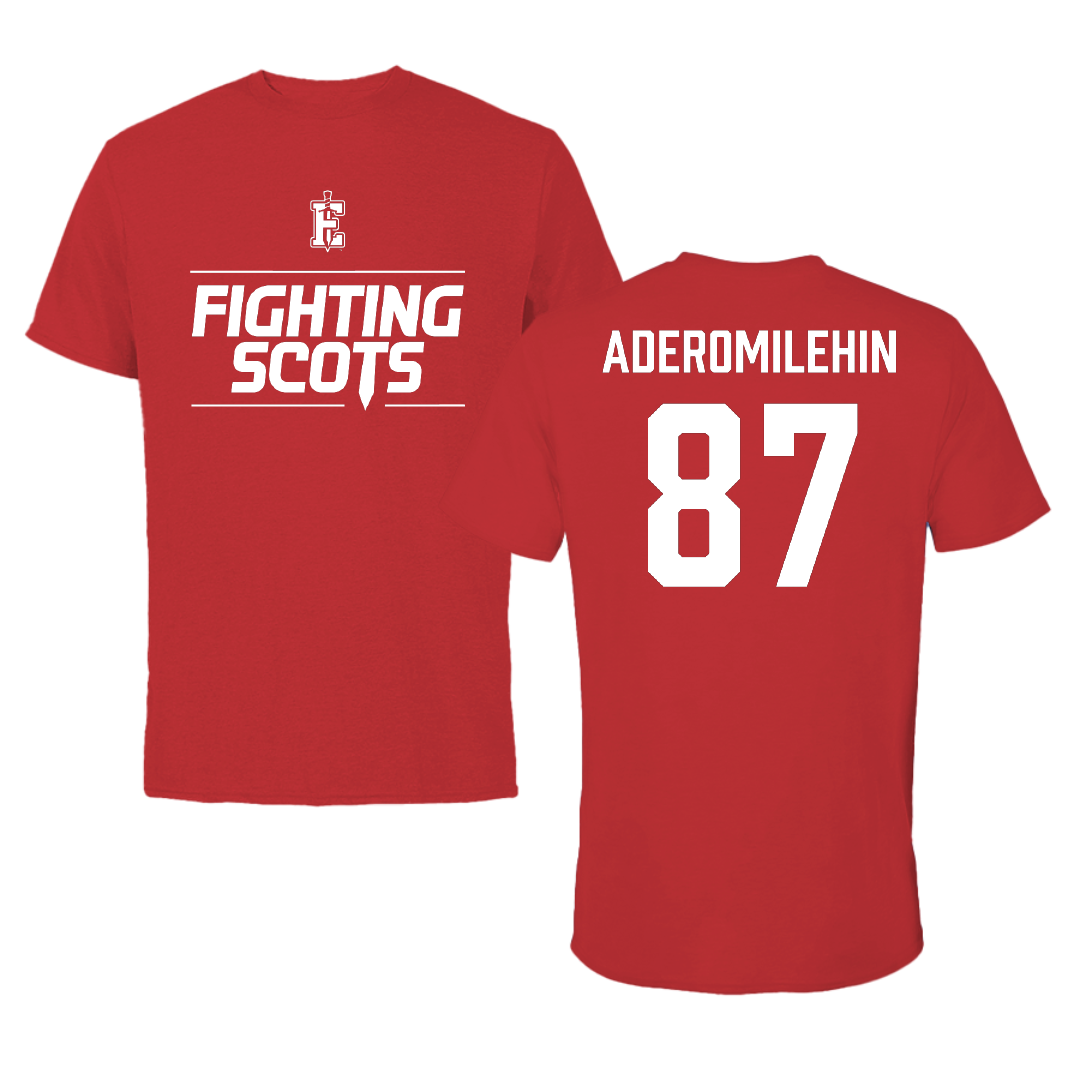 PennWest Edinboro Football Red General Tee - #87 Junior Aderomilehin