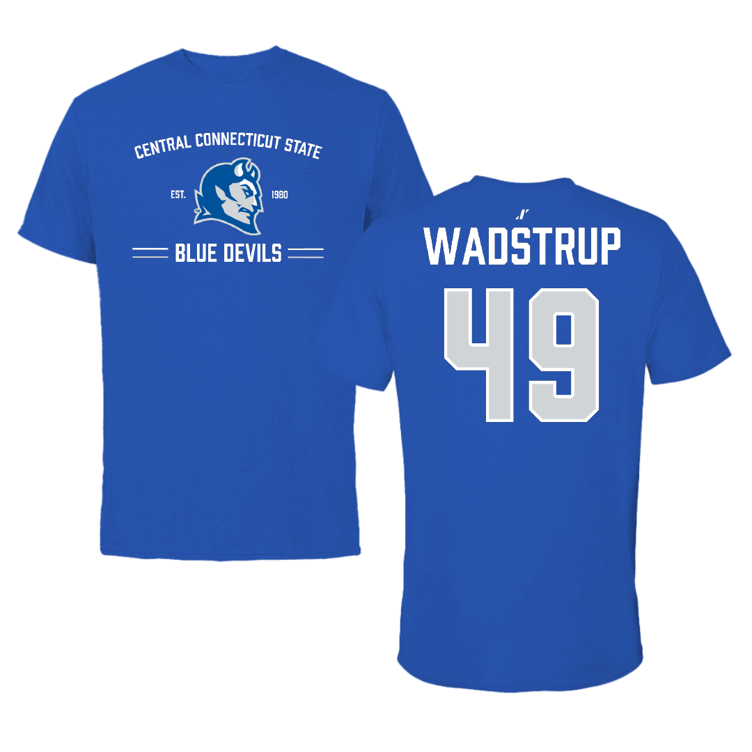 Central Connecticut State University Baseball Blue General Performance Tee - #49 Luke Wadstrup
