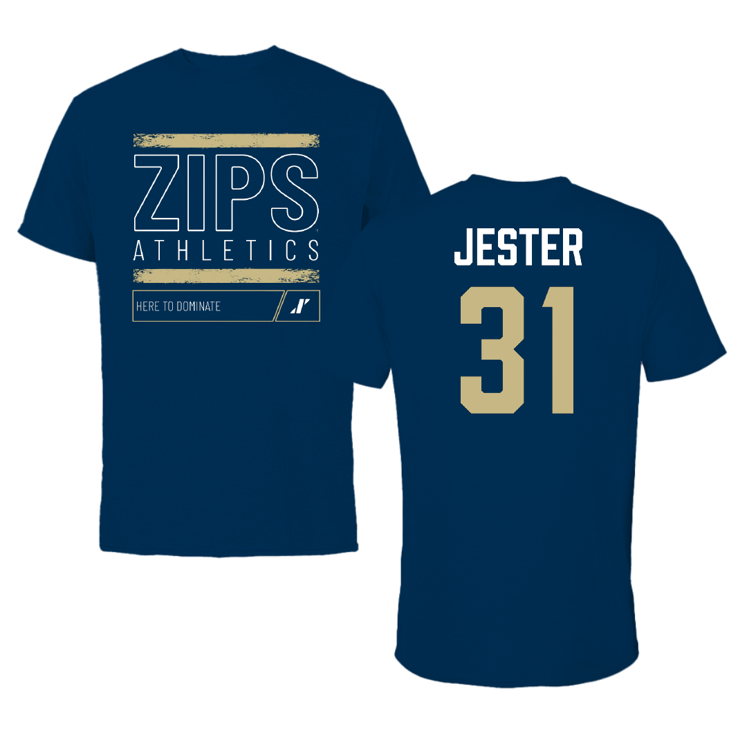 University of Akron Football Navy Dominate Performance Tee - #31 David Jester