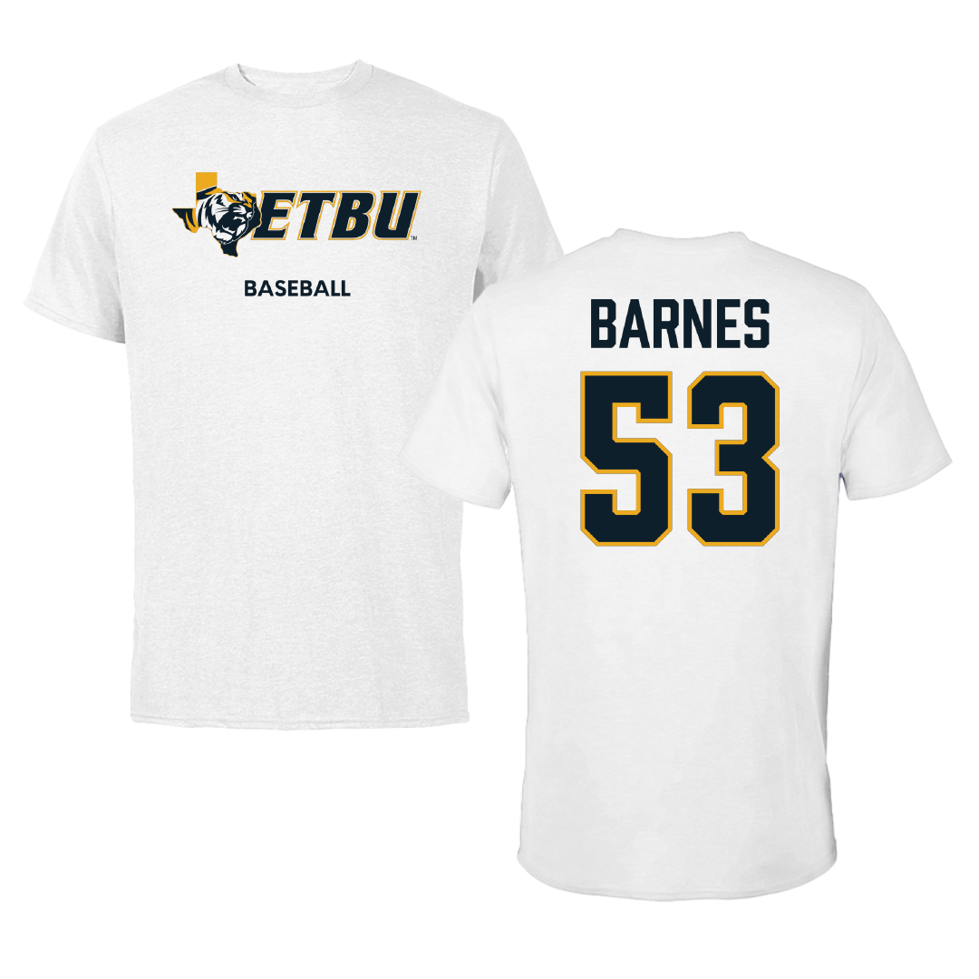 East Texas Baptist University Baseball White Tee - #53 Benjamin Barnes