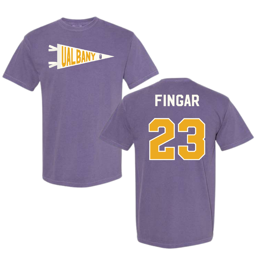 University at Albany Lacrosse Purple Pennant Comfort Colors Tee - #23 Conner Fingar